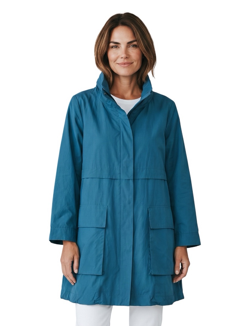 Eileen Fisher Organic Cotton Nylon Stand Collar Hooded Jacket